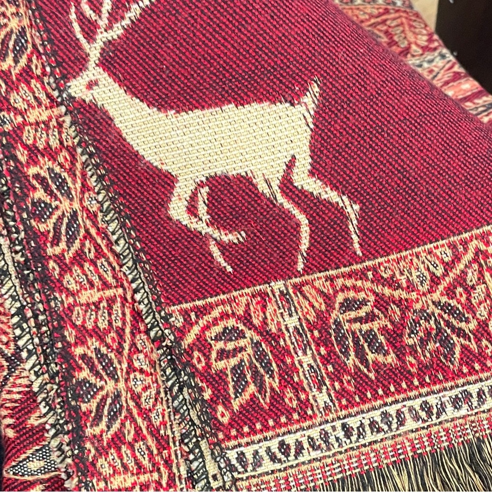 Abugazla Woven Tapestry Reversible Throw Blanket Shawl Deer Nordic Bohemian FLAW - Picture 3 of 7